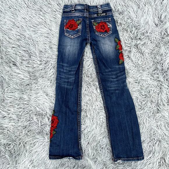 Kids Denim Jeans with Red Floral Embroidery - Picture 7 of 13